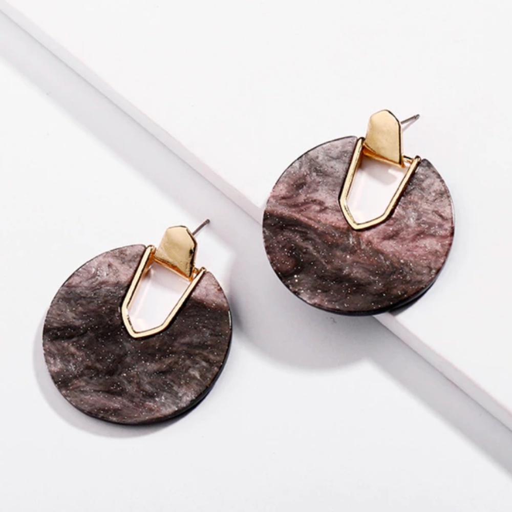 NEW Gold Purple Round Acrylic Statement Earrings